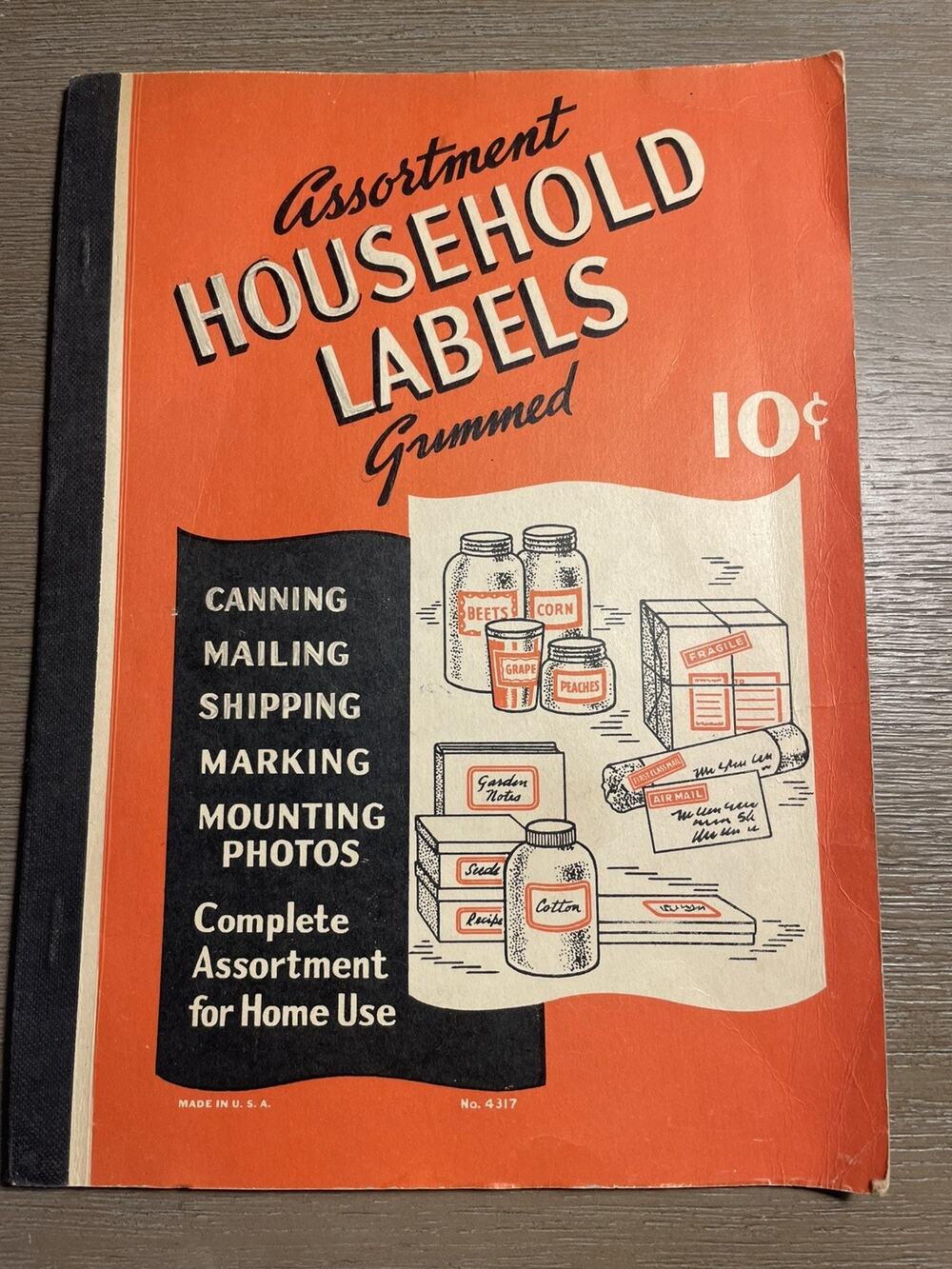 Vtg 1940s Eureka Gummed Household Label Book Canning Mail Poison Skull Crossbone
